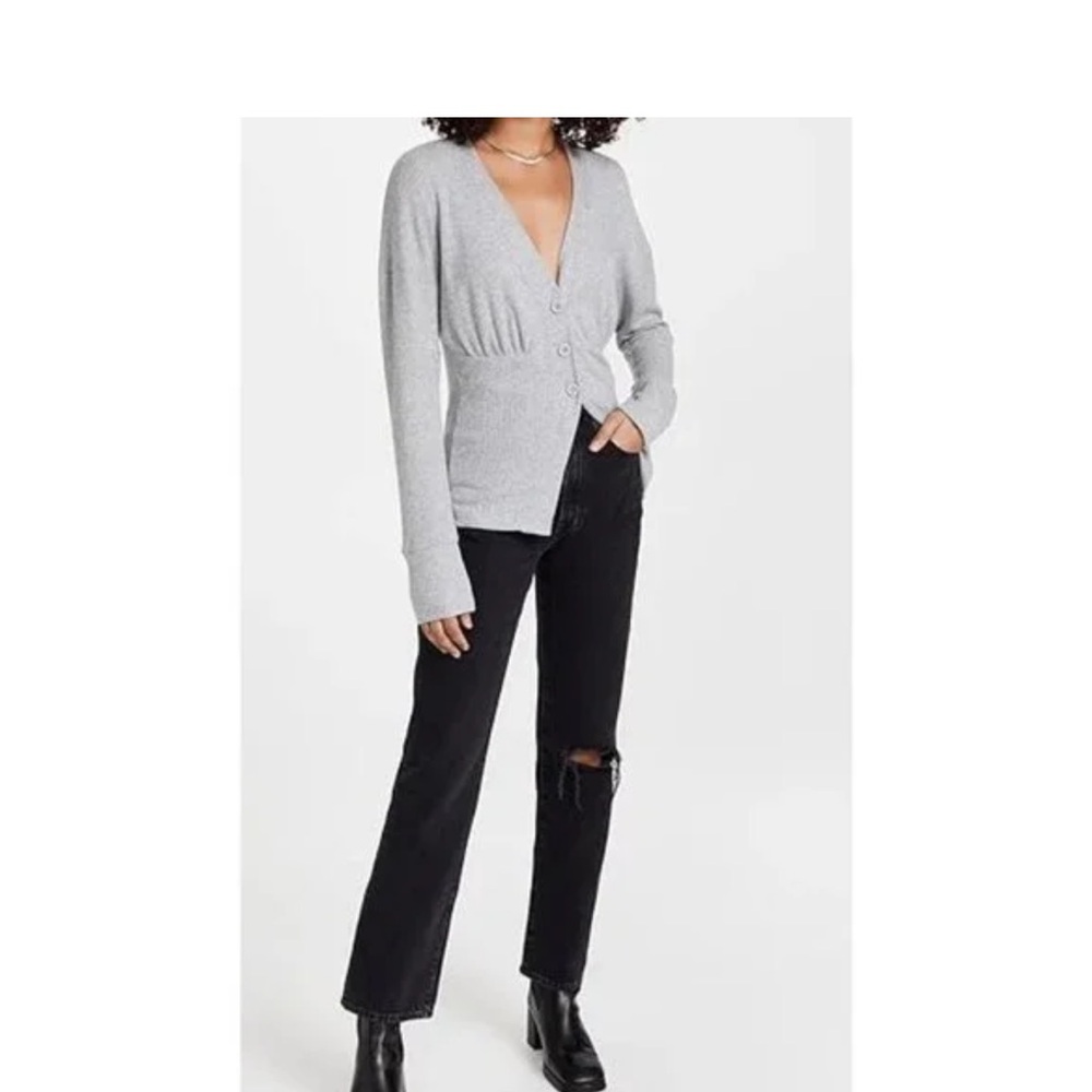 LNA Gray Brushed Ribbed Cardigan